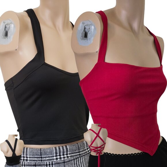 Shein Crop Tank Top SZ S Black & Red 2 Pc - Picture 1 of 11